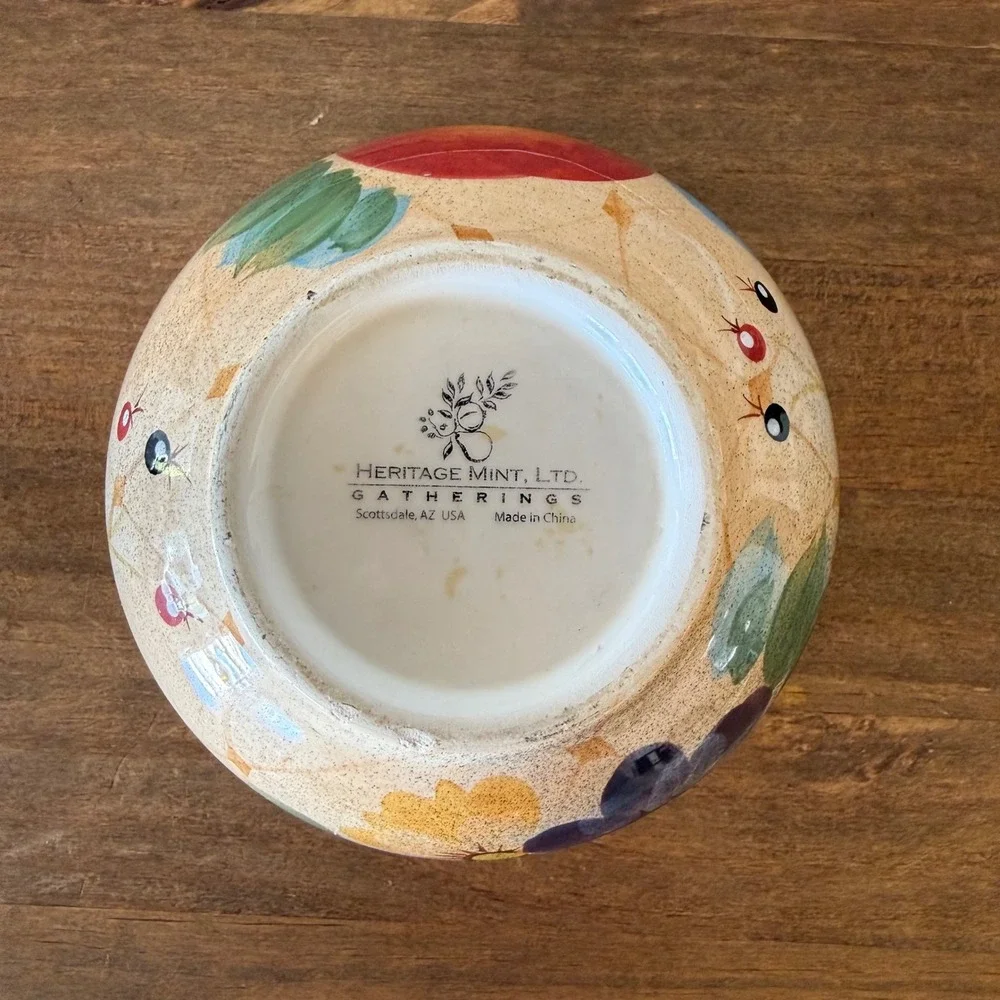 Heritage Mint Ltd Gatherings Fruit Floral Ceramic Bowl Red Rim 5 Inch